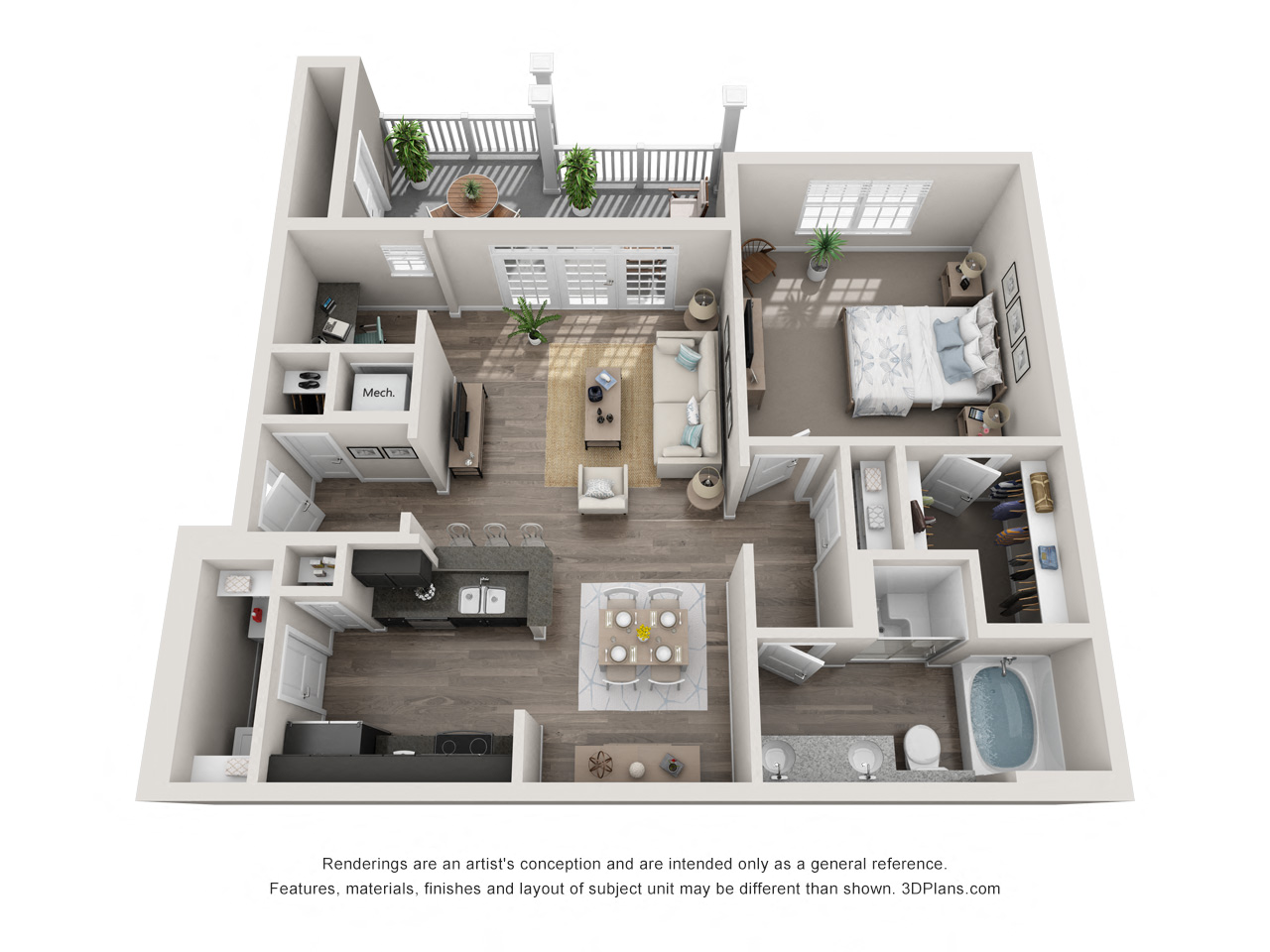 Floor plan for 1 bed, 1 bath, 906 sqft
